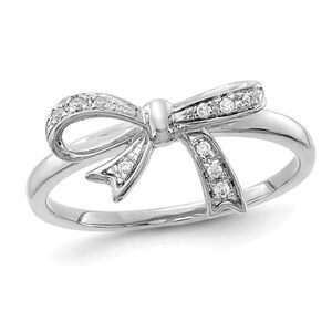 14K White Gold Bow Ribbon Ring with Diamond Accent